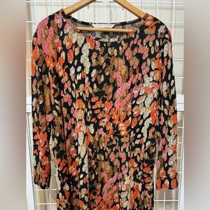 Peter Nygard Women’s Blouse Black Red Pink Gold Floral Lace Overlay XL